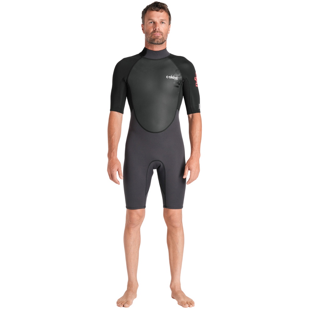 2026 C-Skins Mens Element 3/2mm Back Zip Shorty Wetsuit C-EL32SHM - Anthracite / Black / Neon Flare